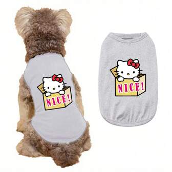 Sanrio 1pc NICE! Gift Box Printed Pet Vest, Thin Sweat Absorbing Quick Drying Cat And Dog Vest