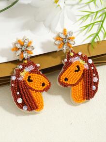 2pcs Colorful Handmade Beaded Animal Earrings, Bohemian Style Cartoon Handcrafted Parrot, Rabbit, Horse, Butterfly Pendant Earrings, Suitable For Women, Animal Lovers, Party Outfit