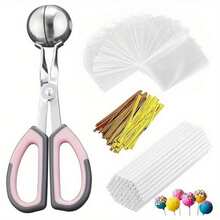 301 Pcs Baking Accessories 100 Cake Sticks 100 Parcel Bags 100 Twist Ties 1 Cake Pop Mold Handle Clip For Lollipops Candies Chocolates Cookies - 301PCS  PINK - View 5