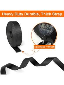 重型 25 件套捆扎套件 - 可调节尼龙织带，配有快速释放扣、D 形环和滑块 - 适用于旅行行李、宠物牵引绳、帐篷绳和户外装备包，适用于学校配件和学校用品 - 黑色 - 查看 4