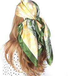 35 Inches Silk Head Scarf-Satin Hair Scarves Silk Bandana Scarf Headscarf For Women's Fashion Scarveshalloween - 綠接腰果 - 查看 6