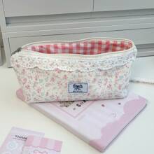 Fresh And Simple Pink Floral Print Pencil Case, Ins Style Highly Attractive Student Desktop Stationery Storage Bag, Natural Style Cosmetic Bag, Back To School Essentials, Pen, School Supplies, Back To School Supplies, Beautiful School Supplies, Office Supplies, Gifts For Gifts, School Bags For Girls, School Admissions, Desk Storage Boxes, Cute Stationery,Makeup Bag