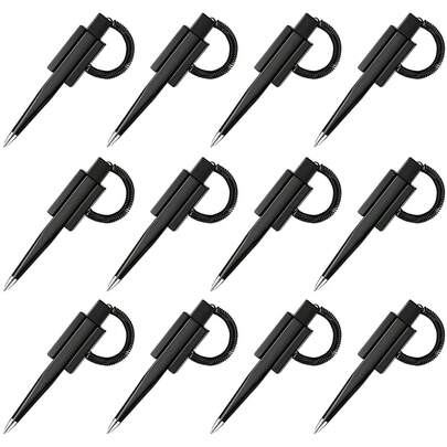 12-Pack Black Ink Security Counter Pens With Adhesive Chains, Base, And Plastic Coil – Ideal For Home, Bank, Office, And Hotel Use