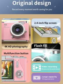 Caméra vidéo compacte de poche numérique avec mise au point automatique 48MP 4K, détection de visage, écran rotatif 2,4 pouces, zoom 16x et batterie rechargeable