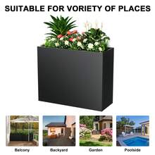 Metallic Heavy Long And Large Outdoor/Indoor Planter, Rectangular Trough Planter Box, 30"Lx24"Wx12"H, 33Pounds Powder Coating Modern Commercial Residential For Patio, Deck, Yard, Garden - 黑色 - 查看 5