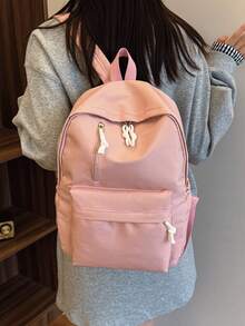 3pcs/Set Fashionable School Style Solid Color Backpack Set, Includes Backpack, Lunch Bag And Pencil Case, With Laptop Compartment, Adjustable Shoulder Straps, Multi-Pockets Large Capacity, Multi-Functional Backpack Set, Suitable For Girls/Teens/College Students/Graduates For Daily Use/Vacation/Travel/Back To School - Pink - View 8