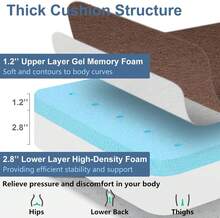 Gel Memory Foam Recliner Cushion For Elderly, Extra Large Seat Cushion, Dual-Layer Foam Chair Pad For Couch, Armchair, Wicker Chairs, Floor, 18 * 18 * 4in, Caramel - 珊瑚粉 - 查看 6