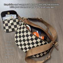 GAINSNS Checked Pattern Crossbody Bags For Women, Women's Fanny Pack With Headphone Bag, Fashion Shoulder Bag With Adjustable And Removeable Straps For Daily Shopping Travel - 棕色 - 查看 5