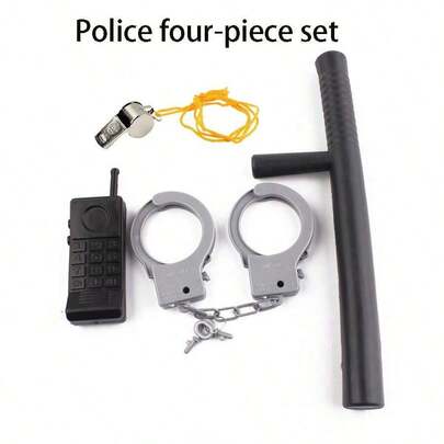 1 Set de 4 Piezas de Accesorios de Disfraz de Plástico de Halloween - Esposas, Walkie-Talkie, Silbato, Adecuado para Fiestas, Bromas, Cosplay como Guardia de , Diseño de Silbato Aleatorio, Algunas Partes Pueden Tener Variaciones de Color