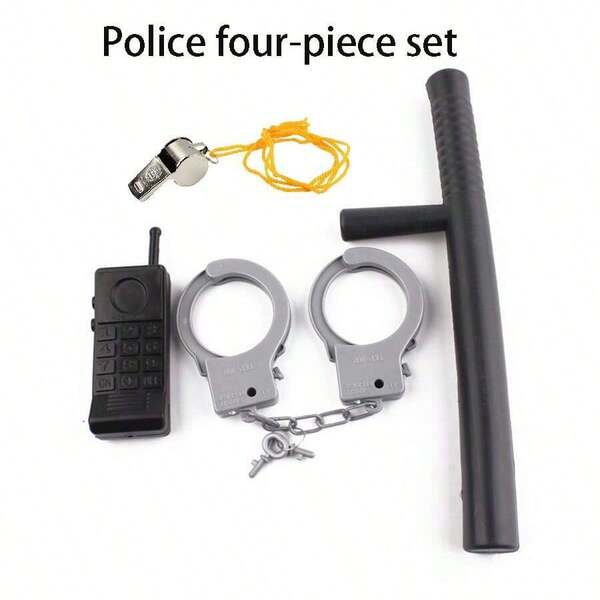 1 Set Of 4 Pcs Halloween Plastic Model Costume Accessories - Handcuffs, Walkie-Talkie, Whistle, Suitable For Parties, Pranks, Cosplay As /Security Guard, Random Whistle Design, Some Parts May Have Color Variations
