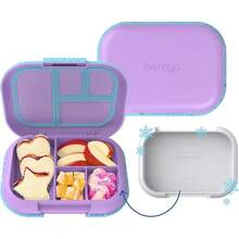 Lonchera a prueba de fugas Chill Kids - Caja Bento de 4 compartimentos con paquete de hielo incorporado, capacidad de 3.3 tazas, libre de PFAS y BPA, apta para microondas y lavavajillas, tamaño para edades de 3 a años (Verde/Azul Marino) - Edición Confeti - Orquídea Vívida - Ver 12