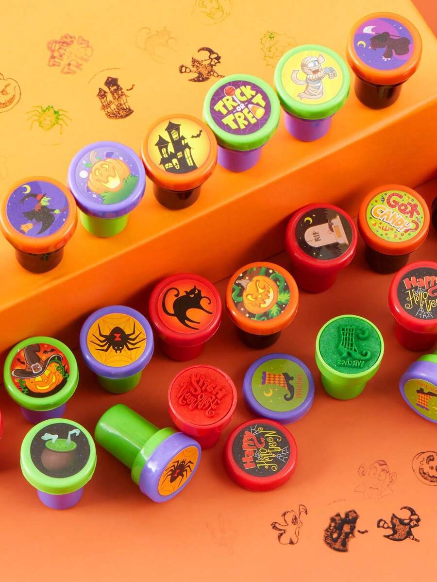 20 Stück/10 Stück/5 Stück Halloween sortierte Stempel, Selbststempel, Trick or Treat Stempel, Halloween Cartoon Stempel, Halloween Cartoon runde Stempelkissen, schnelltrocknende Kunststoffmaterialien, sehr geeignet für Halloween, Thanksgiving, Parteigeschenke, Geburtstagsgeschenke, Spielpreise, Halloween Dekorationen