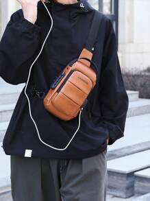 Men's PU Leather Sling Bag|Vintage Style With Anti-Theft Lock|Lightweight Chest Bag For Travel & Daily Use