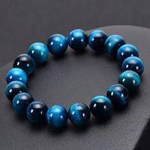1pc 6/8/10mm Natural Blue Tiger's Eye Bracelet - Handcrafted Adjustable - Yoga Energy Bracelet With Beads. Fashionable Accessory For Both Men And Women, Elegant Gift, Bohemian Style/Casual Wear For Business Negotiations Or For Special Occasions, Natural Stone Jewelry