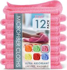 Microfiber Cleaning Cloths, 12 Pack Pink Reusable Towels, Lint Free - 米色 - 查看 2