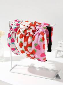 4 peças/Conjunto Cor Sólida de Tecido, Strass, Cereja, Morango, Melancia, Maçã, Poá, Xadrez, Floral Padrão Elástico Largo, Faixa de Cabelo, Acessórios para Cabelo, Diadema, Tiara