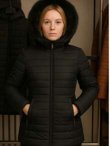 Women's Gominho Jacket Thick Blouse Furry Coat Long Jacket Removable Hood Black Furry Jacket BOBOJACO Winter 2025 Parka Style Coat - 黑色 - 查看 3