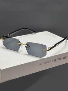 1 件时尚无框眼镜，黑色，适合夏季海滩、驾驶、暑假、户外和旅行学院风，适合返校矩形色调 - 彩色 - 查看 3