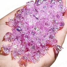 100PCS Iridescent Acrylic Tulip Beads – Mixed Colors, DIY Flower Charms For Jewelry & Crafts - Flower - View 4