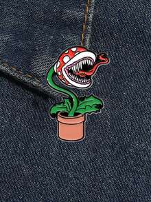 1 件绿色食人花珐琅别针卡通植物游戏灵感胸针翻领背包徽章时尚珠宝配饰礼物