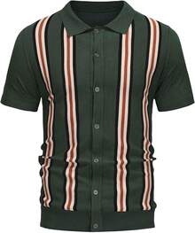 Mens Vintage Knit Shirts – 70s Short Sleeve Shirts Men – Retro Knit Button Down Shirt – Old Money Clothes Men - 綠色 - 查看 2