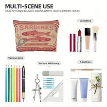 时尚沙丁鱼图案橄榄油设计化妆包 - 轻便可折叠旅行化妆包，带拉链开合，耐用涤纶洗漱用品收纳包，适合女性和教师，理想礼物，节日必备，旅行，旅行必备，夏季 - 紅色 - 查看 3