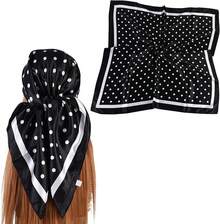 35 Inches Silk Head Scarf-Satin Hair Scarves Silk Bandana Scarf Headscarf For Women's Fashion Scarveshalloween - 波爾卡圓點 - 黑色 - 查看 1