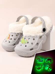Pink Cave Shoes Glow-In-The-Dark Shoes Flower Decoration Boy And Girl With The Same Children's Padded Warm Shoes