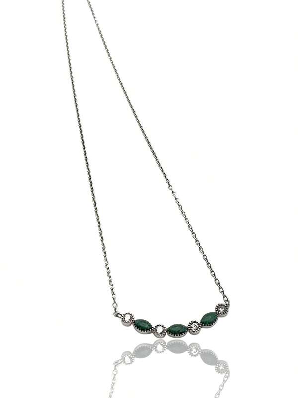 Silver Malachite And Crystal Necklace
