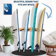 Vertical Surfboard Rack - Surf Racks For Wall,  Wooden Surf Board Holder With Rubber Mat, Wall Mount Storage, Vertical Paddle Board &  Garage Stand (5 Arms / 4-5 Boards) - Black and White - View 2