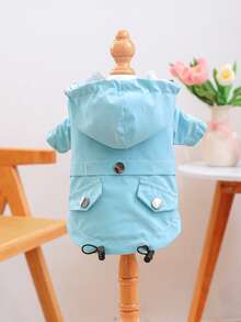 1pc Pet Raincoat With Hoodie, Transparent Sky Blue - Blue - View 4