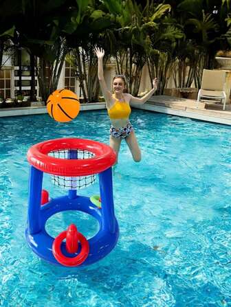 Aufblasbares Basketball-Korb-Set für Pool-Partys, Wasserkugel-Basketball, aufblasbarer Wasserkugel-Basketball-Korb mit Ball, interaktives Wasserkugel-Basketball-Spielset, lustige Pool-Spiele und -Spielzeuge, schwimmendes Basketball-Spiel-Set mit aufblasbarem Wasserkorb, geeignet für Erwachsenen-Familienunterhaltung, Outdoor-Lässig, Sommerfest, Strand, See, Wasser