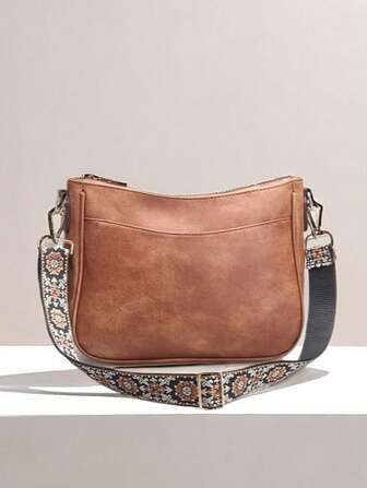 1 件复古女士休闲大容量斜挎包，波西米亚风刺绣花卉图案可拆卸肩带，加固缝线装饰，多个口袋拉链开合，适用于雨伞水瓶户外单肩包，旅行、运动、购物、约会