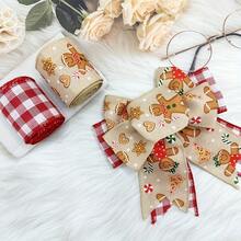 1卷/2卷带蝴蝶结的圣诞花环丝带，红色和麻布材质，带铁丝，适合DIY手工制作，2.5英寸宽，带铁丝的圣诞礼物丝带，圣诞家居装饰礼品包装，圣诞装饰房间装饰，冬季圣诞装饰家居圣诞礼物圣诞装饰