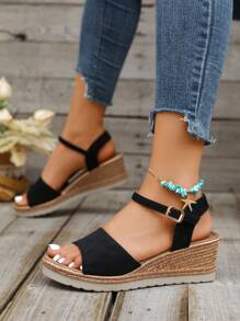 Plus Size Women's Wedge Heel Sandals, High Heels 2025 Summer New Fashion Fairy Style Solid Color Vacation Bohemian