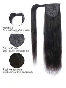 QVR QUEEN VIRGIN REMY QVR Human Hair Ponytail Hair Extensions Long Drawstring Straight Hairpieces Natural Look Natural Black Remy Human Hair Clip In Ponytail For Women - Natural Black - View 2