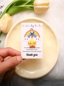 1pc/2pcs/5pcs Cute Smiling Face And Star Hugging Thank You Card Keychain, Suitable For Teachers, Friends, Birthdays, As Well As Thanksgiving, Back To School Occasions Car Accessories Goth Y2k