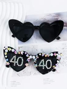 Perle Herz-förmige Geburtstagsgläser für Damen - 18., 21., 30., 40., 50. Geburtstag, Hochzeitsgeschenk Accessoire, Party Dekoration, Foto Accessoire, Mode Brille
