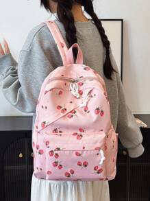 3 Pcs Fashionable Preppy Strawberry Print Backpack Set,Backpack&Lunch Bag&Pencil Case,With Laptop Compartment Bookbag,Adjustable Strap Bookbag Set,Multi Pockets High-Capacity School Bag Set Multifunctional Daypack Set Idea For Girls/Teens/College Students/Graduate/Graduate For Daily Use/Vacation/Travel/Back To School