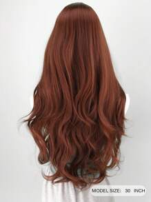 30 Inch Reddish-Brown U-Part 4X1 Lace Front Wig, Long Natural Wavy Middle Length Synthetic Wig For Everyday Wear