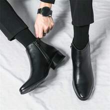 男士靴子英伦风格切尔西靴休闲尖头踝靴男棕色平底鞋男 - 黑色 - 查看 6