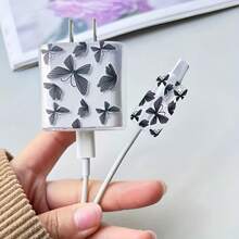 2pcs Butterfly Protective Case For IPhone 14 Pro Max, 13, 12, 11 Chargers - TPU Cable Protector With Coil Winder, Compatible With 18/20W Fast Charging Adapter - Durable Anti-Fraying Cable Management Box - Ideal Gift For Couples