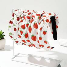 4 peças/Conjunto Cor Sólida de Tecido, Strass, Cereja, Morango, Melancia, Maçã, Poá, Xadrez, Floral Padrão Elástico Largo, Faixa de Cabelo, Acessórios para Cabelo, Diadema, Tiara