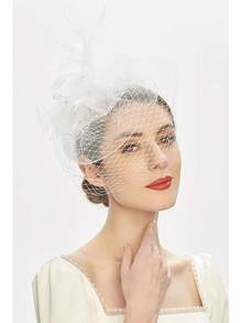 Derby Fascinators Women High Tea Party Hat Wedding Cocktail Flower Headware With Mesh And Feathers - A-white - View 4