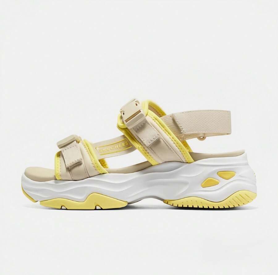 Skechers Giày sandal đế dày tăng chiều cao DLITES dành cho nữ mùa hè, thoải mái, thoáng khí, đế mềm, đa năng, thường ngày - Màu be-vàng - Xem 1