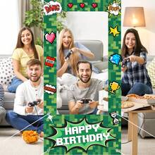 1Pc-Polyester- Pixel Party Green Decorations For Birthday Celebrations, Photo Booths, And Wall Decorations, No Power Needed, Photo Booth Background | Pixelated Design |Pixel Party Decorations - Multicolor - View 7