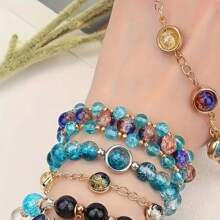 8mm Round Glass Cracked Glitter Beads - Assorted Colorful Loose Spacer Beads, Suitable For Handmade Jewelry, DIY Bracelet, Necklace, Watch Parts, Jewelry Stringing, Charm Bracelet Components, Cracked Texture Beads, Decorative Jewelry Accessories