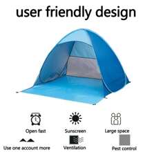 1pc Beach Tent 2 Seconds Instant Pop-Up Outdoor Sun Shade Canopy,Easy Set-Up Portable Beach/Camping/Fishing Shelter With UV Protection, Lightweight Design With Carry Bag, Ideal For Holidays And Outdoor Adventures