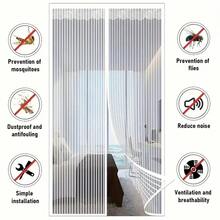 1件装磁性白色蕾丝边门帘夏季蚊帐网状隔断条纹图案设计防蝇适用于厨房客厅卧室静音窗帘 - 彩色 - 查看 2