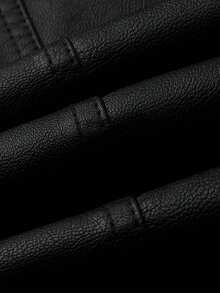 Plus Size Men's Casual PU Leather Jacket With Collar And Zipper Closure, Long Sleeve, Suitable For Outdoor Activities, Motorcycling In Spring And Autumn - Black - View 10